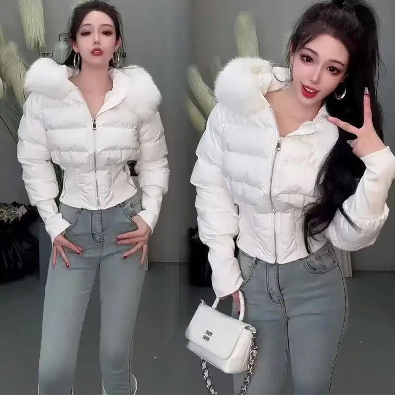 2026 Small Waist Short Cotton Clothes Large Fur Collar Heavy Industry Design Waist Slimming Versatile Fashionable Cotton Clothes