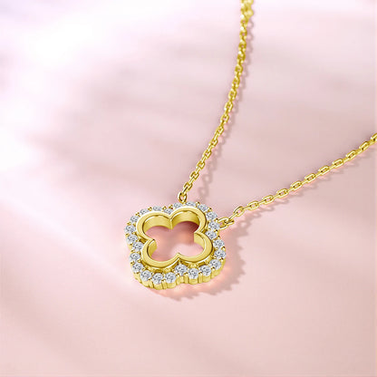 Lucky Four Leaf Clover Moissanite Necklace 14K Gold Filled Diamond Pendant Wear-resistant for Women Daily Gift Fine Jewelry