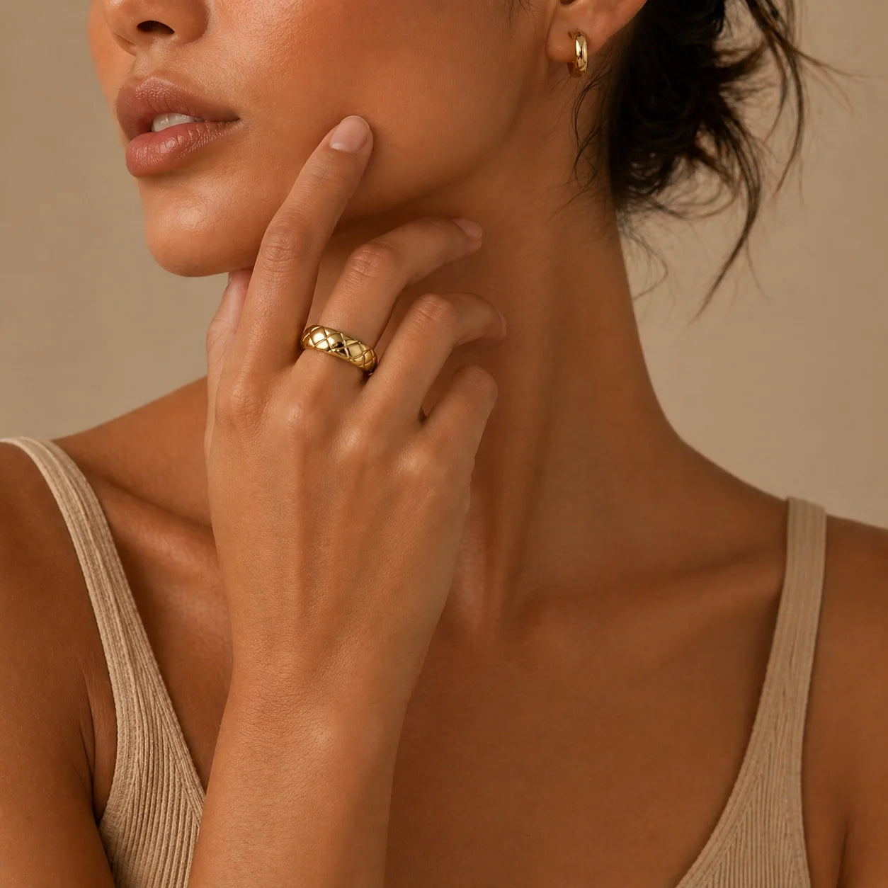 Minimalist Gold Plated Diamond Pattern Dome Ring Geometric Chunky Wide Rings Temperament Classic Wedding Jewelry Everyday Wear