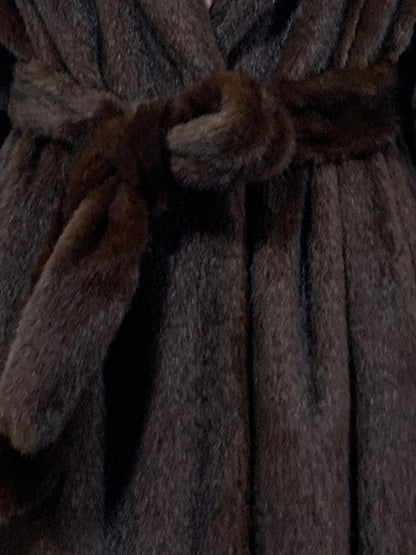 Mauroicardi Winter Long Thick Warm Brown Skirted Faux Mink Fur Coat Women Shawl Collar Sashes Elegant Luxury Furry Overcoat 2025