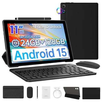 URAO 11 Inch Tablet Android 24GB RAM 128GB ROM 6800mAh IPS HD Touch Screen with Keyboard Protective Case Mouse Stylus 8 in 1 Kit