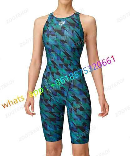 Womens One Piece Bodysuit Swimsuit Triathlon Competitive Pro Training Knee Length Swimwear Swimming Pool Comfort Bathing Suit