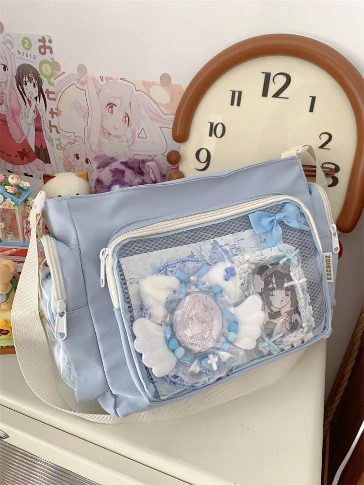 Trendy Transparent Crossbody Bag for Girls Large Capacity Shoulder Bags Fashionable School Style Texture and Versatile Ita Bag