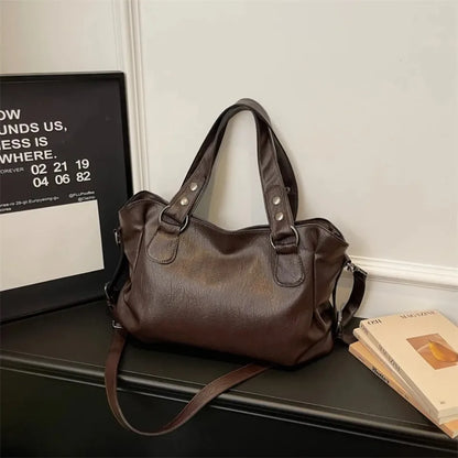 Rivet Punk Large Capacity Handbags Top Quality Sturdy Soft Leather Casual Tote Bag Shoulder Crossbody Bags Daily Commute Travel