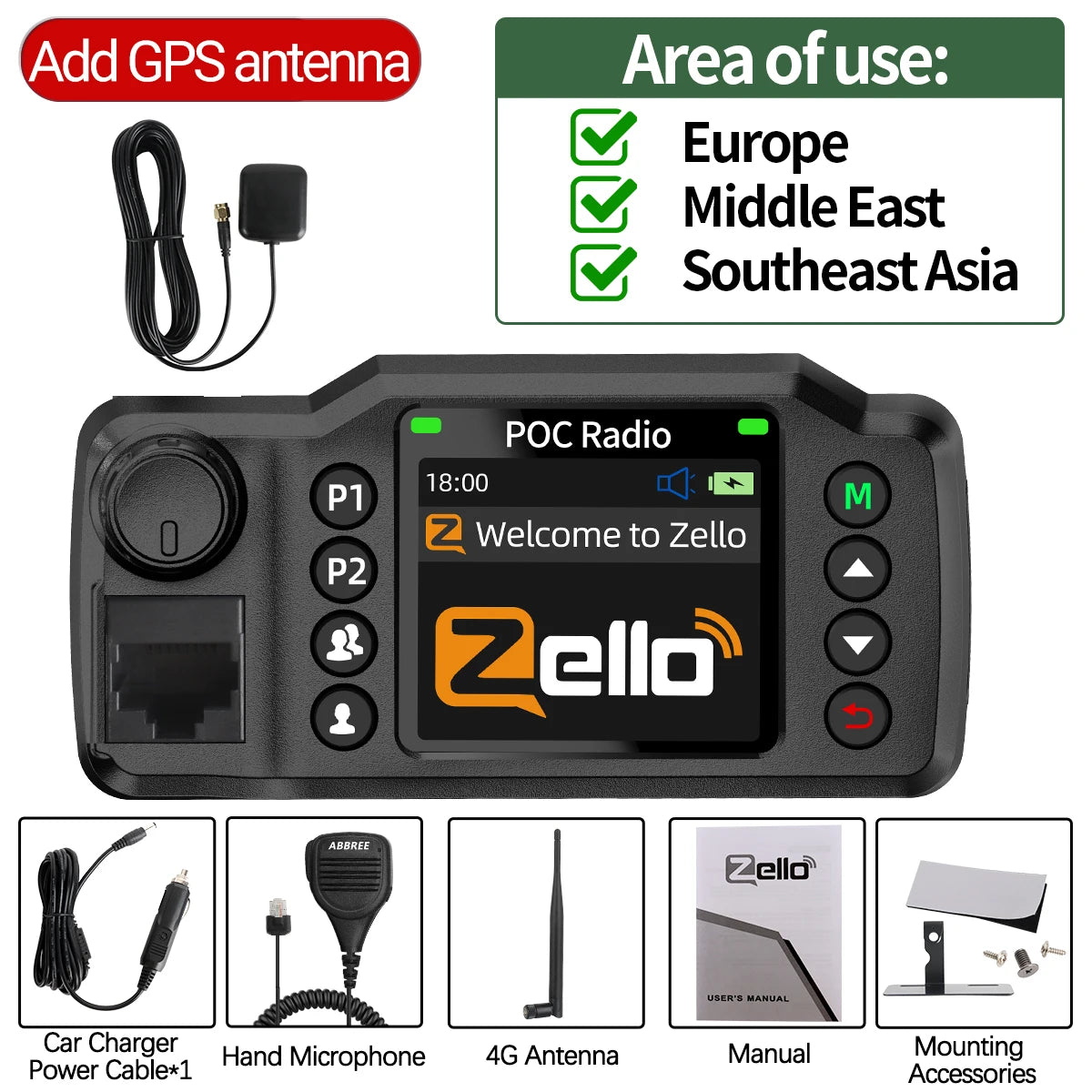 ABBREE GP-8900 PLUS Global POC Network Mini Mobile Radio Zello GPS Android Bluetooth WiFi Unlimited distance 4G/3G/2G Car Radio