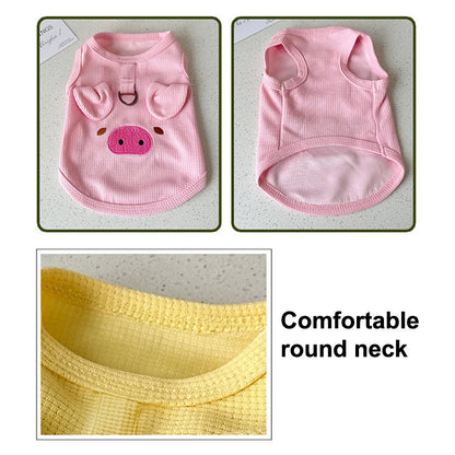 1pc Waffle Knit Pet Vest Cute Puppy Coat Shirts With Leash Ring Adjustable Breathable Dog And Cat Shirt For Spring/summer