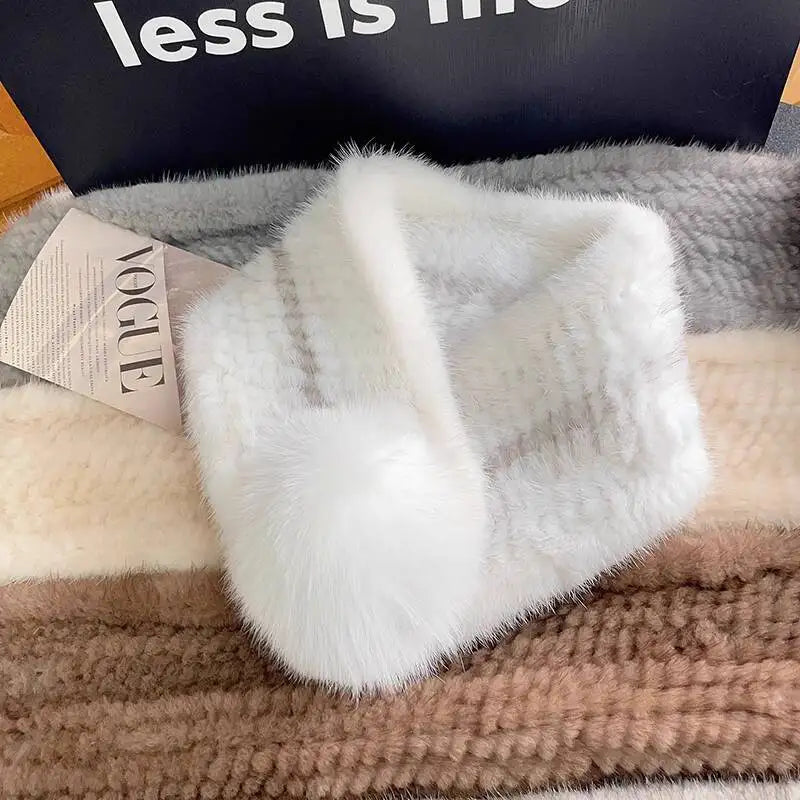 Mink Fur Scarf For Women Winter Warm Mink Fur Neck Warmer With Fox Fur Ball Double-Sided Real Fur Scarf Luxury Natural Fur Scarf