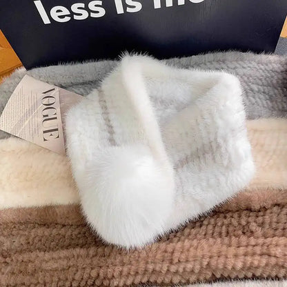 Mink Fur Scarf For Women Winter Warm Mink Fur Neck Warmer With Fox Fur Ball Double-Sided Real Fur Scarf Luxury Natural Fur Scarf