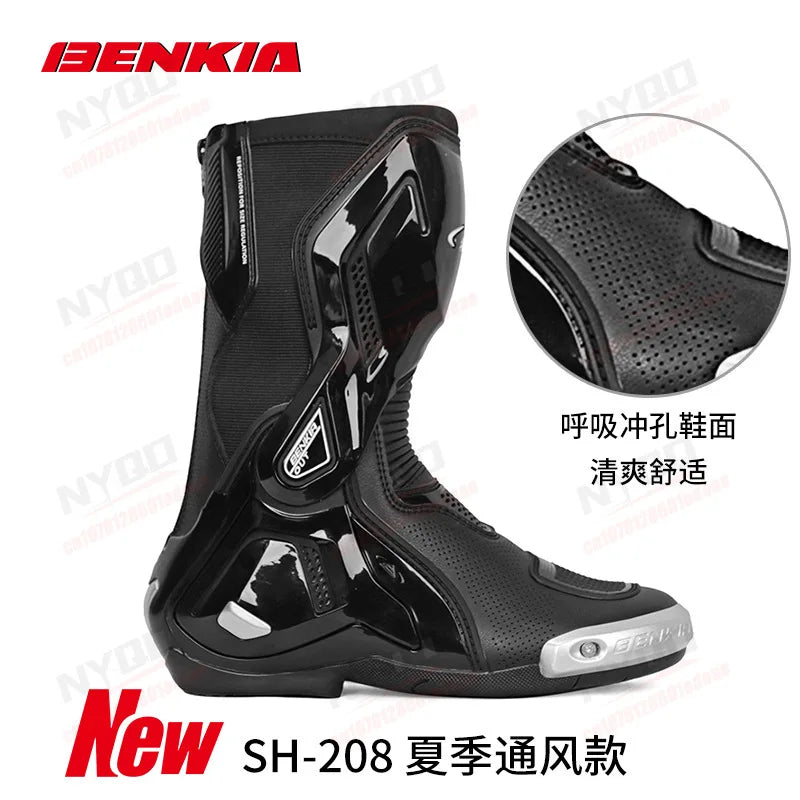 BENKIA CE Certified Motorcycle Boots, Professional Track Racing Breathable Summer Riding Boots
