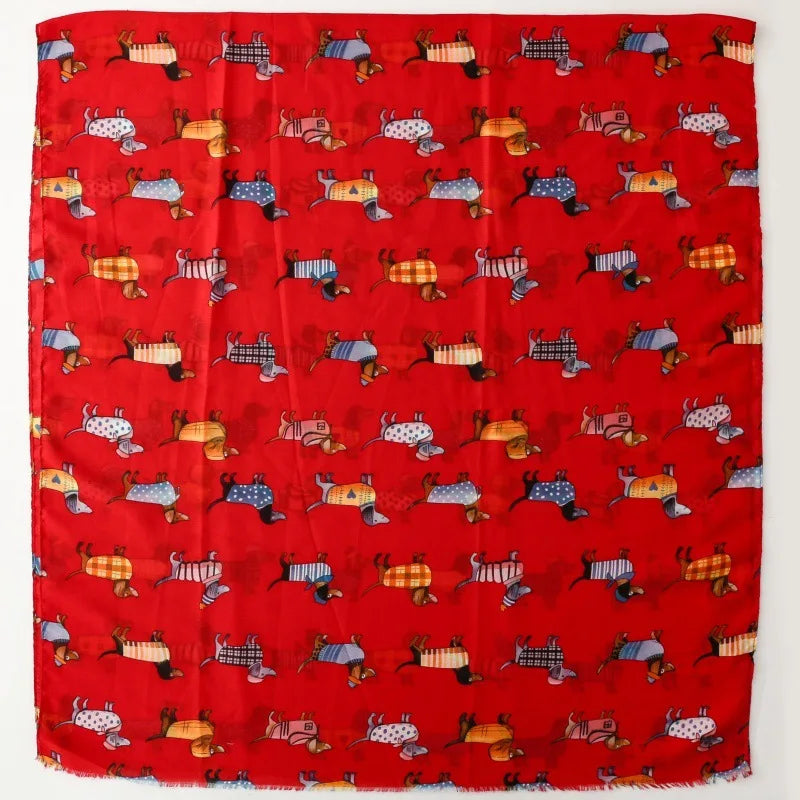 Cozy Dachshund Dog Cat Pattern Viscose Shawl for Women - 180x90Cm Fringe Detail Breathable Thin Wrap Scarves Autumn/Winter Snood