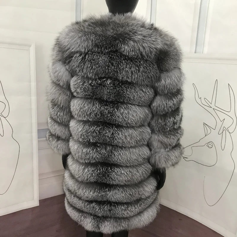 NEW Real Fur Coats Women Natural Real Fur Jackets Vest Winter Outerwear Women Silver Blue Fox Coat High Quality Fur Clothes