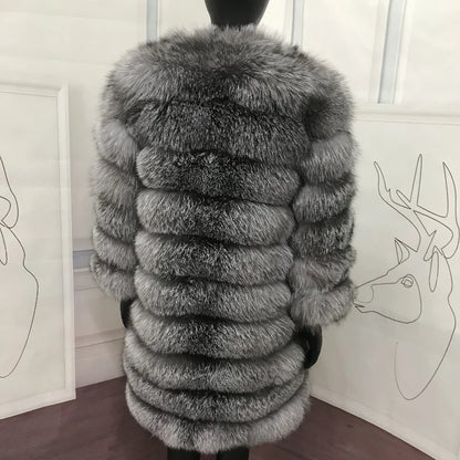 NEW Real Fur Coats Women Natural Real Fur Jackets Vest Winter Outerwear Women Silver Blue Fox Coat High Quality Fur Clothes