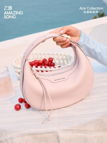 Amazing Song Original Design Half Moon Bag Small Top Grain Leather 2026 New Fashionable Women's Bags