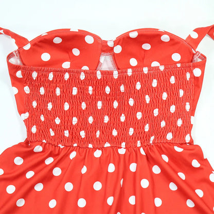 Joskaa Polka Dot Halter Bandage Rompers Women Sexy Low-cut Sleeveless Backless Bodycon Playsuits Y2k Streetwear Holiday Clubwear