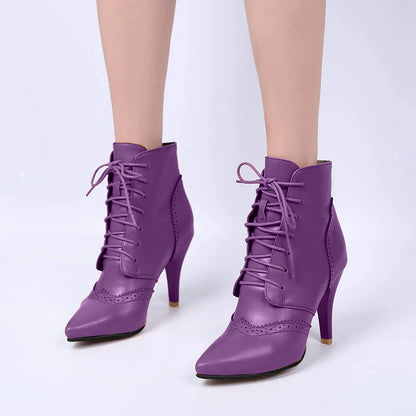 Women's Leather High Boots Fashionable Casual Lace Up Outdoor Wear Solid Color Stiletto High Heels Clear High Heels for Women
