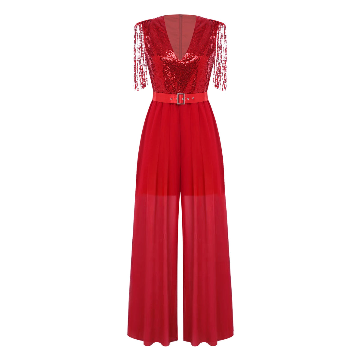 Women Evening 70s 80s Disco Costume Outfit Wide Leg Pants Cocktail Clubwear Party Romper Tassel Sequin Jumpsuits Fringe Jumpsuit