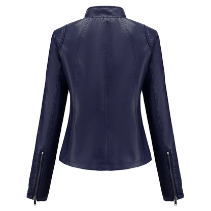 2026 Women's Bright Red V-neck Leather Jacket, Fashion Slim PU Coat, Black Short Outerwear Asia Size XS S M L XL XXL
