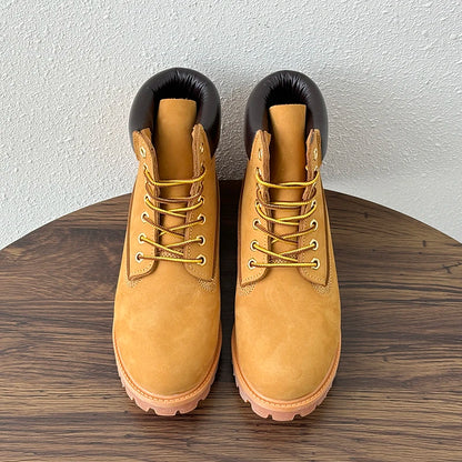 Handmade Genuine Leather Men Shoes Ankle Work Boots Outdoor Hiking Desert Boots Plush Warm Comfortable Snow Boots