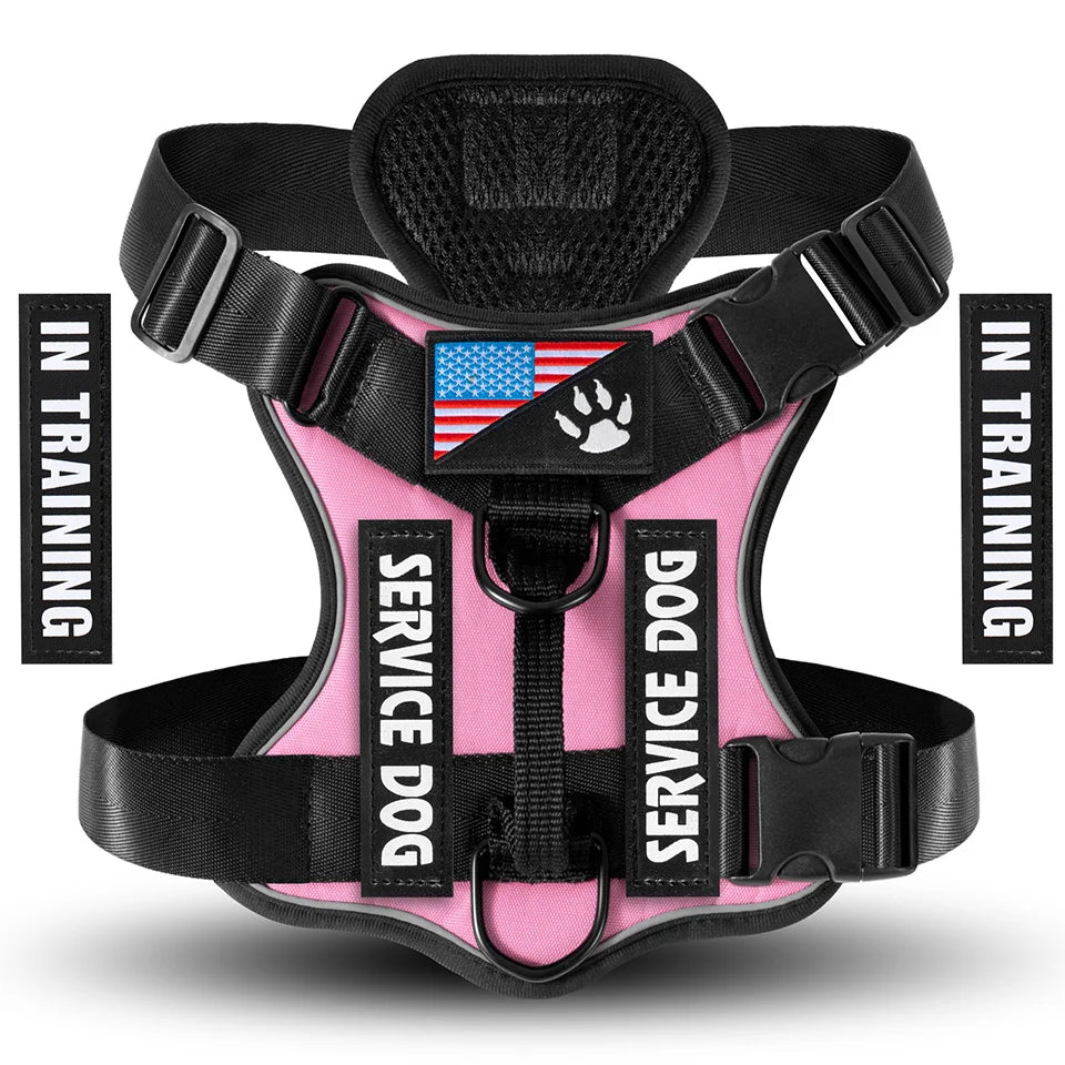Service Dog Harness, No Pull Reflective Adjustable Pet Vest, Handle & Patches, Breathable Mesh, Easy On-Off for Small Large Dogs