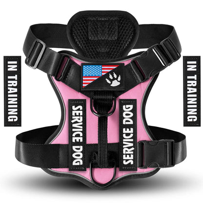 Service Dog Harness, No Pull Reflective Adjustable Pet Vest, Handle & Patches, Breathable Mesh, Easy On-Off for Small Large Dogs