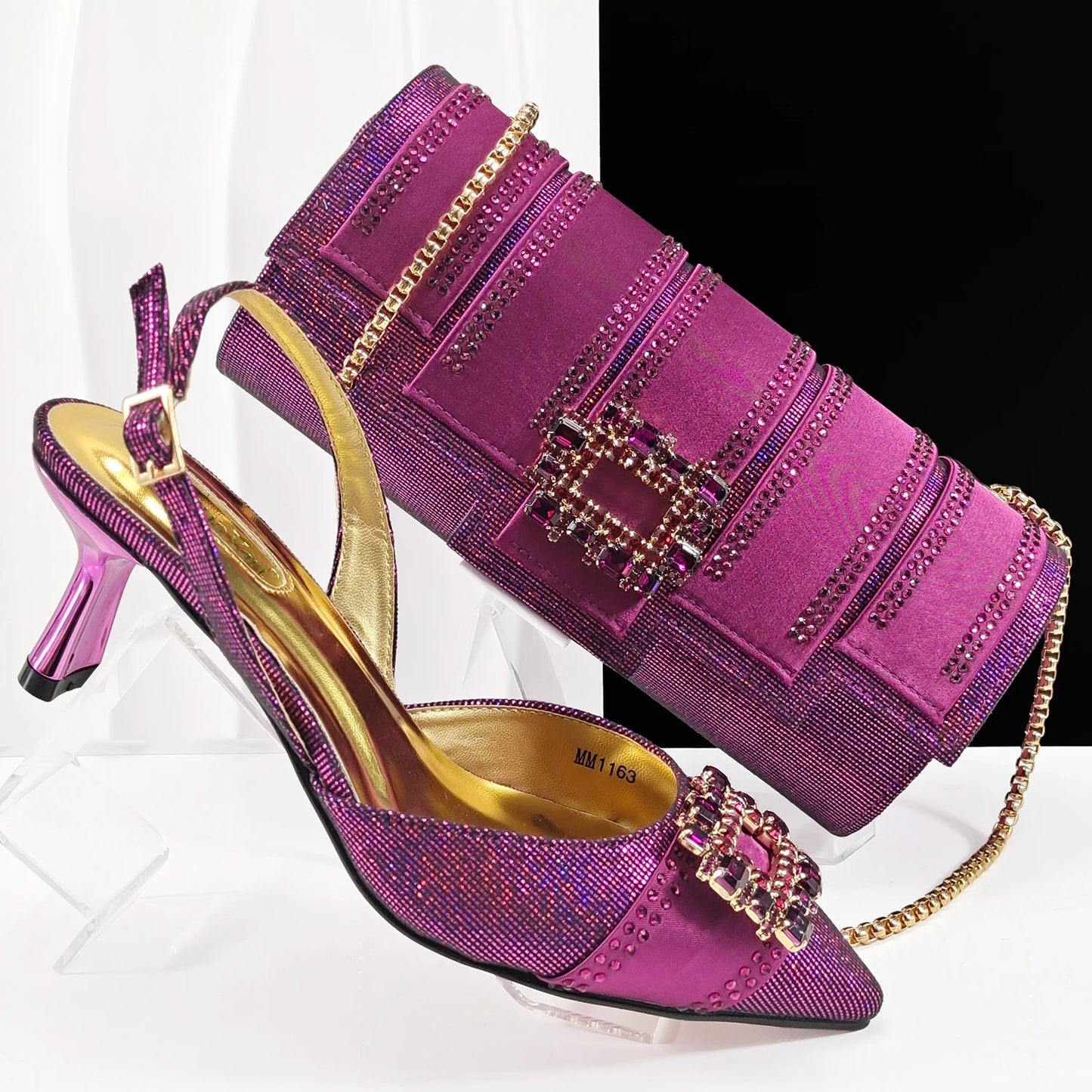 Fashion Italian Shoes With Women Bag Rhinestones High Quality Nigeria Party Women's High Heels Party Shoes And Bag Match Set