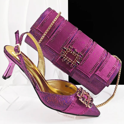 Fashion Italian Shoes With Women Bag Rhinestones High Quality Nigeria Party Women's High Heels Party Shoes And Bag Match Set