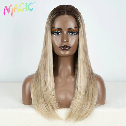 Magic Hair Synthetic Lace Front Wigs For Black Women Straight Bob Wigs 22 inch Easy Wear Ombre Brown Blonde Wig Cosplay Wig