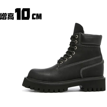 Short boots cowhide men's winter outdoor British style thick soled waterproof high top yellow boots