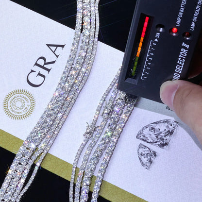 ESKEEM Moissanite Tennis Chain Necklace 925 Silver Iced Out VVS Pass Diamond Tester 2/3/4/5mm Tennis Chain Fine Jewelry