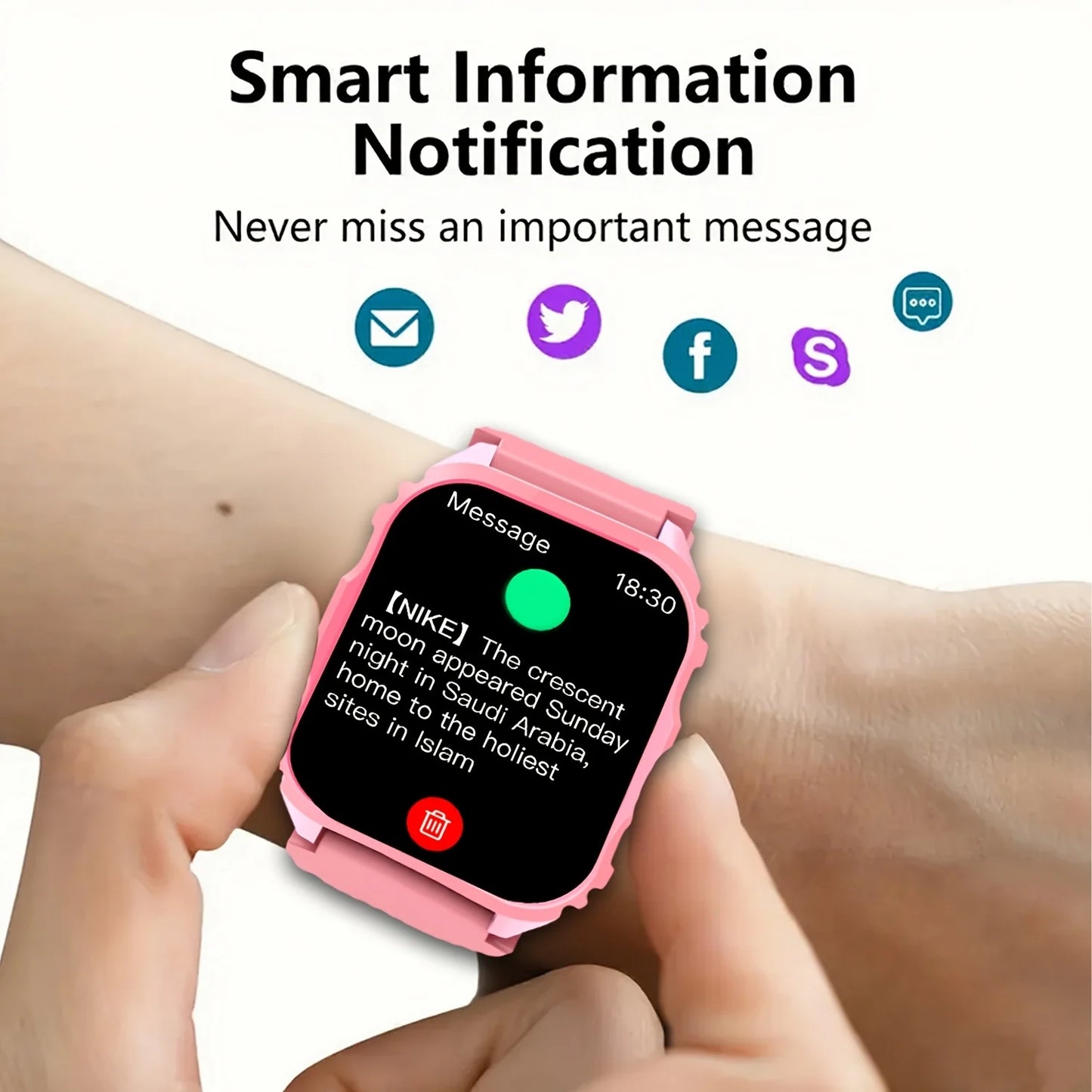 New Lightweight Casual Running Smart Watch, SMS Alerts, Wireless Calling, Changeable Watch Faces, Fitness Monitor, Music Playback, Weather Forecast,Suitable for Iphone & Android