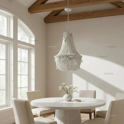 Black French Country Chandelier Large Hanging Lights Dia60 H65cm Living Room Boho Wood Bead Chandelier For Bedroom Dining Room