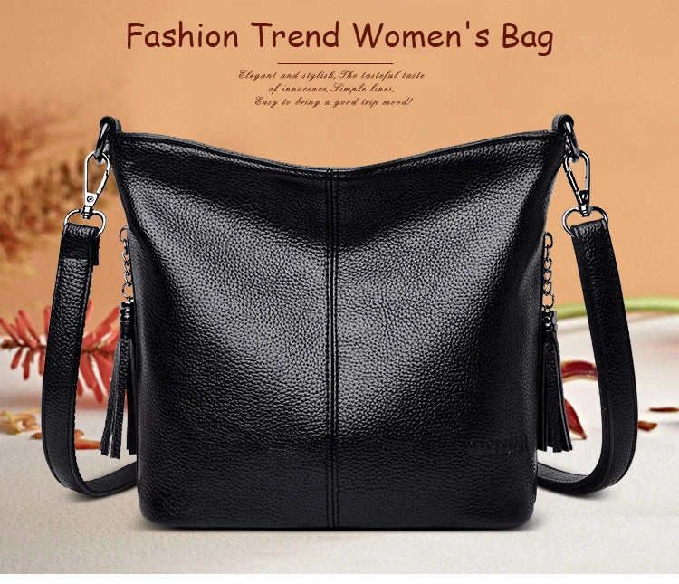 Vintage Women Genuine Leather Handbags Designer Bucket Ladies Shoulder Bags Fashion Luxury Brand Female Messenger Bag Briefcase