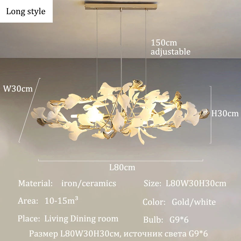 Modern Ceramics Chandeliers Home Ginkgo Biloba Decoration Villa Living Room Lighting Pendant Lamps Indoor Hanging Lights Fixture