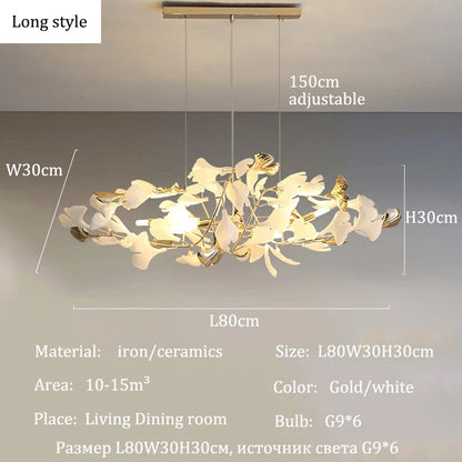 Modern Ceramics Chandeliers Home Ginkgo Biloba Decoration Villa Living Room Lighting Pendant Lamps Indoor Hanging Lights Fixture