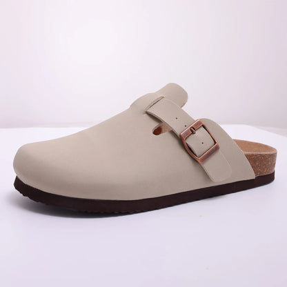 Comwarm Fashion Men's Suede Mules Slippers New Women Clogs Cork Insole Sandals With Arch Support Outdoor Beach Slides Home Shoes