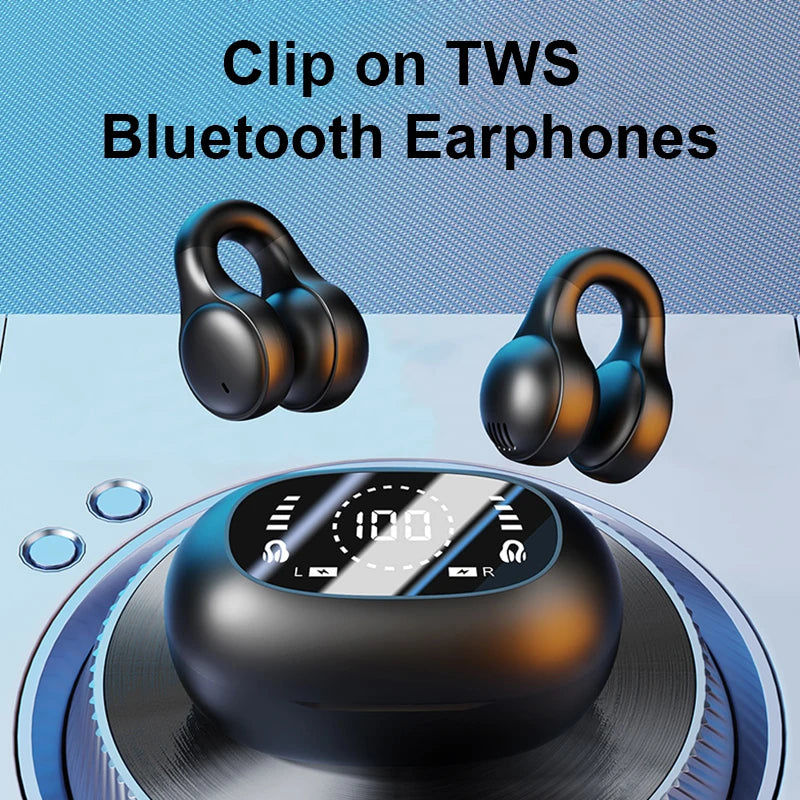 New Bluetooth Earphones Mirror-Style Digital Display Soft Silicone Ear Clip Wireless Headphone HD Noise Reduction Sports Headset