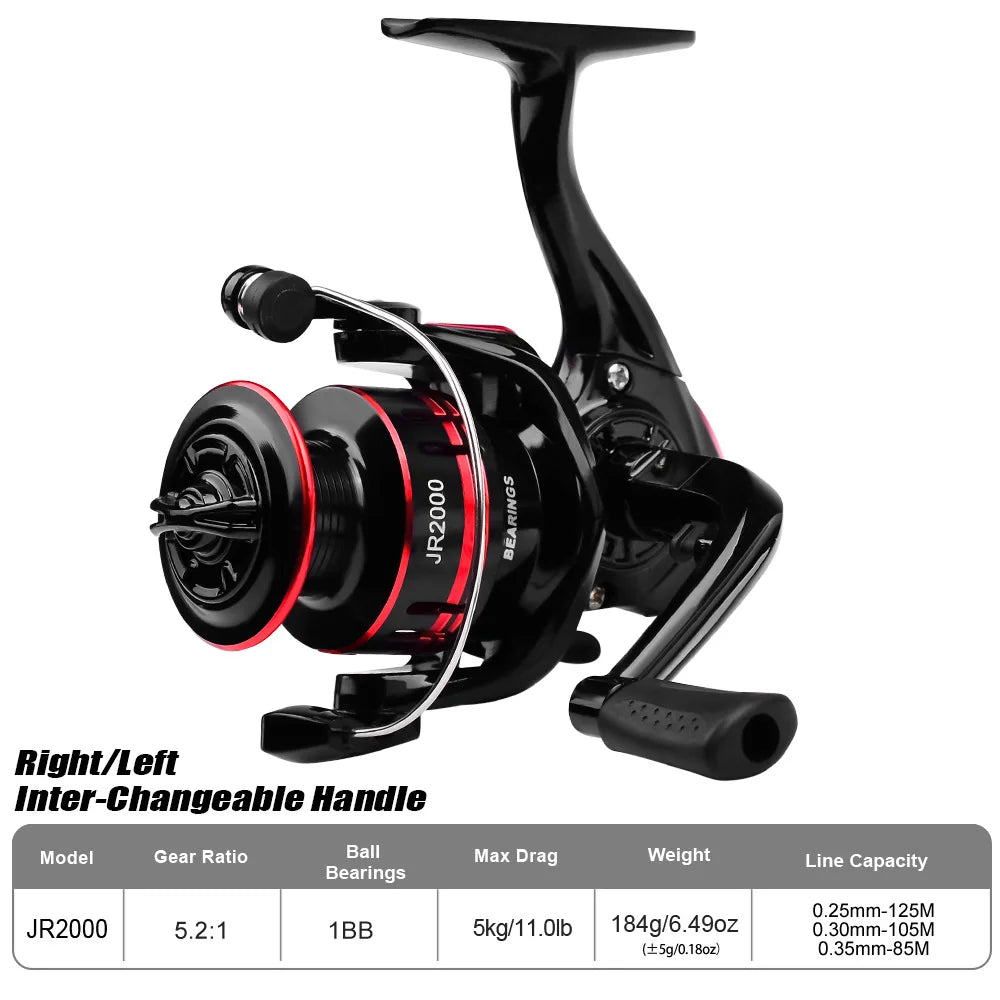 Ultralight Spinning Fishing Reel 2000 Size 5.2:1 1BB 5KG Max Drag Metal Spool Left Right Handle Saltwater Freshwater Lure Tackle