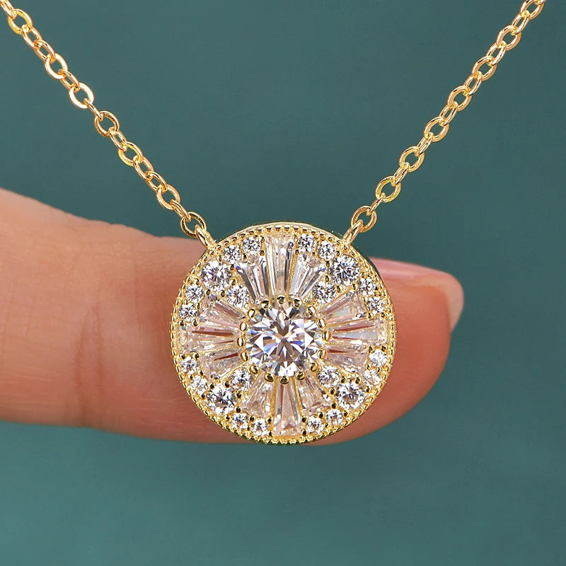 Rrjzz 5mm D-Color Mossanite Women Pendant Necklace with GRA Jewelry Gifts Lucky Disc-shaped Trapezoidal CZ Lab Diamond Necklace