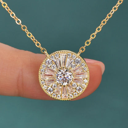 Rrjzz 5mm D-Color Mossanite Women Pendant Necklace with GRA Jewelry Gifts Lucky Disc-shaped Trapezoidal CZ Lab Diamond Necklace