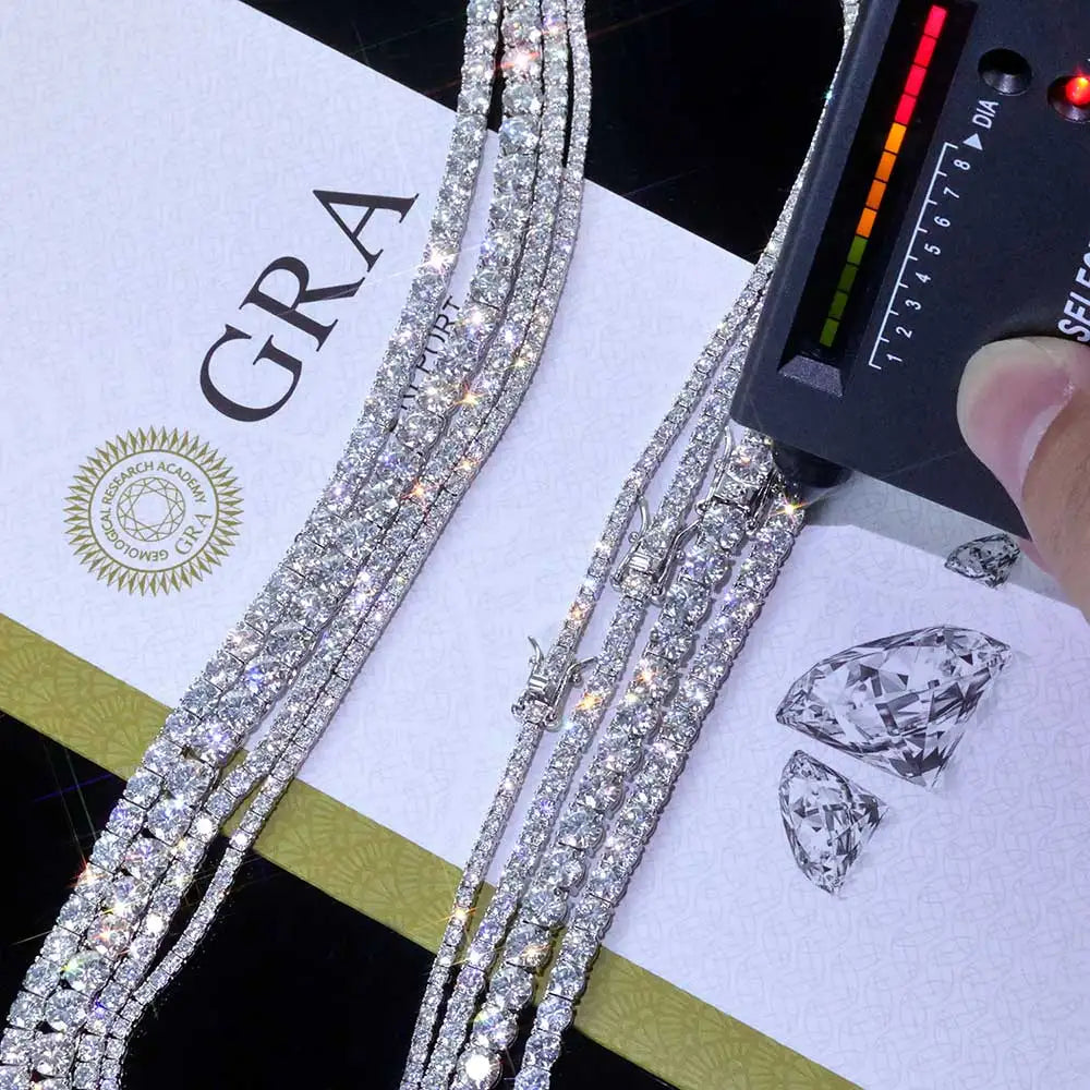 NUOYA Hip Hop Moissanite Tennis Necklace Ice Out VVS1 Diamond Chain Sparkling Jewelry Luxury Gifts for Men and Women
