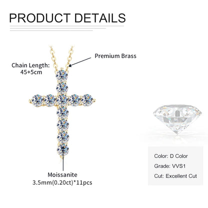 Rrjzz D-Color Moissanite Cross Pendant Necklace for Women VVS1 GRA Lab Imitation Diamond Dainty Necklace Faith Jewelry Gifts