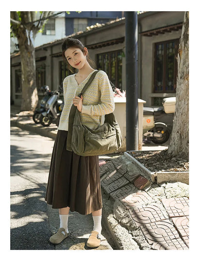 100% Cotton Shoulder Bags Women Large Capacity Canvas Tooling Packages Korea Style Cloth Crossbody Bags Solid Messenger Bags