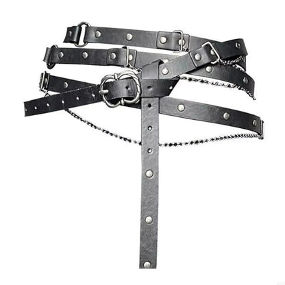 Medieval DIY Faux Leather Metal Chain Belt Vintage Adjustable Thin Belt For Women, Retro Skinny Belt For Dresses