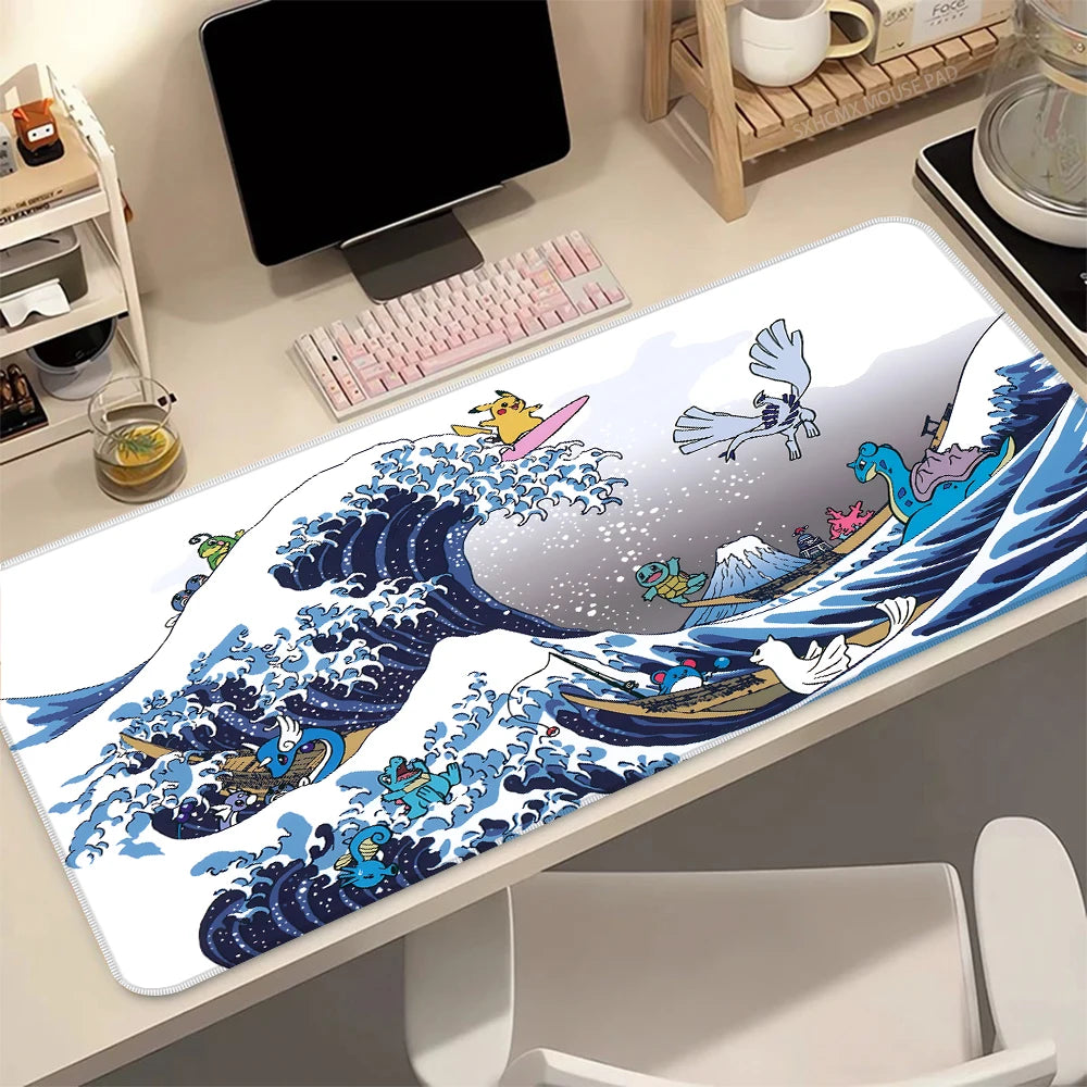 P-Pokemon Lugia Gaming Mouse Pad Large Extended Desk Mat Non-Slip Rubber Base Stitched Edges for PC Gamer Office Computer