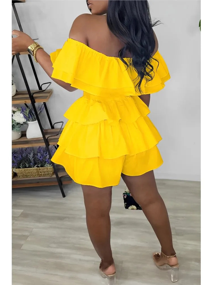 Women's Jumpsuits Elegant Women Playsuit Sexy Off Shoulder Ruffles Slim Short Jumpsuit 2025 Summer Fashion Ruffle Rompers Female