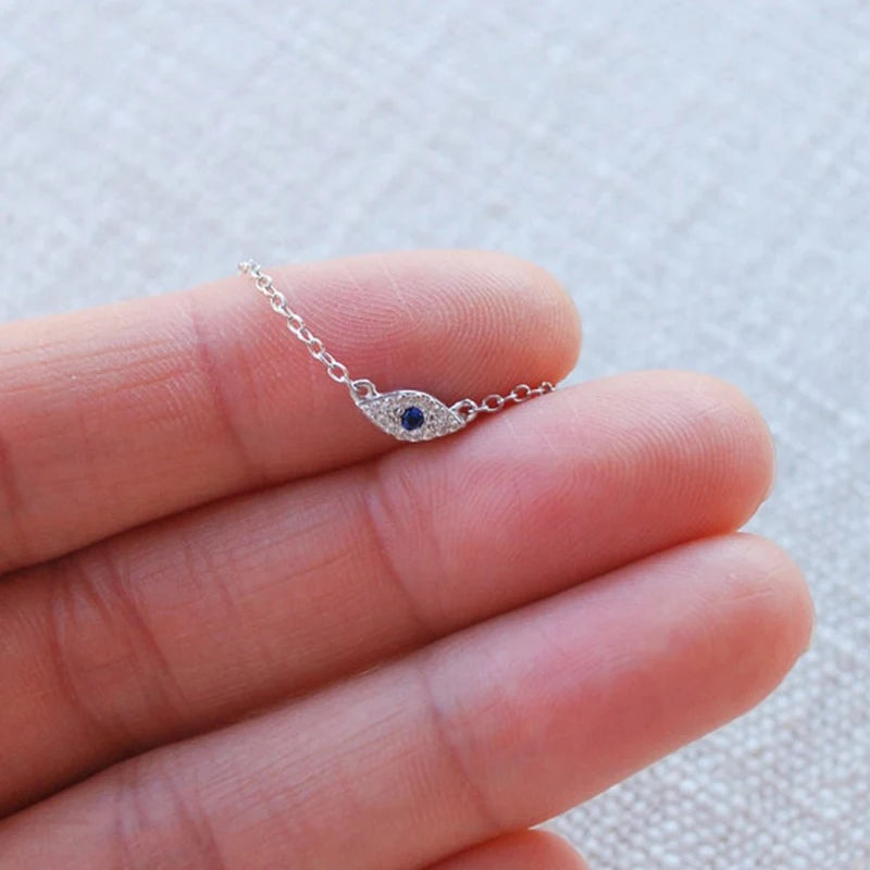 YooFaning 925 Sterling Silver Gold Chain Crystal Zirconia Evil Eye Necklace Diamond Anniversary Gift Wedding Girl Huggie Jewelry