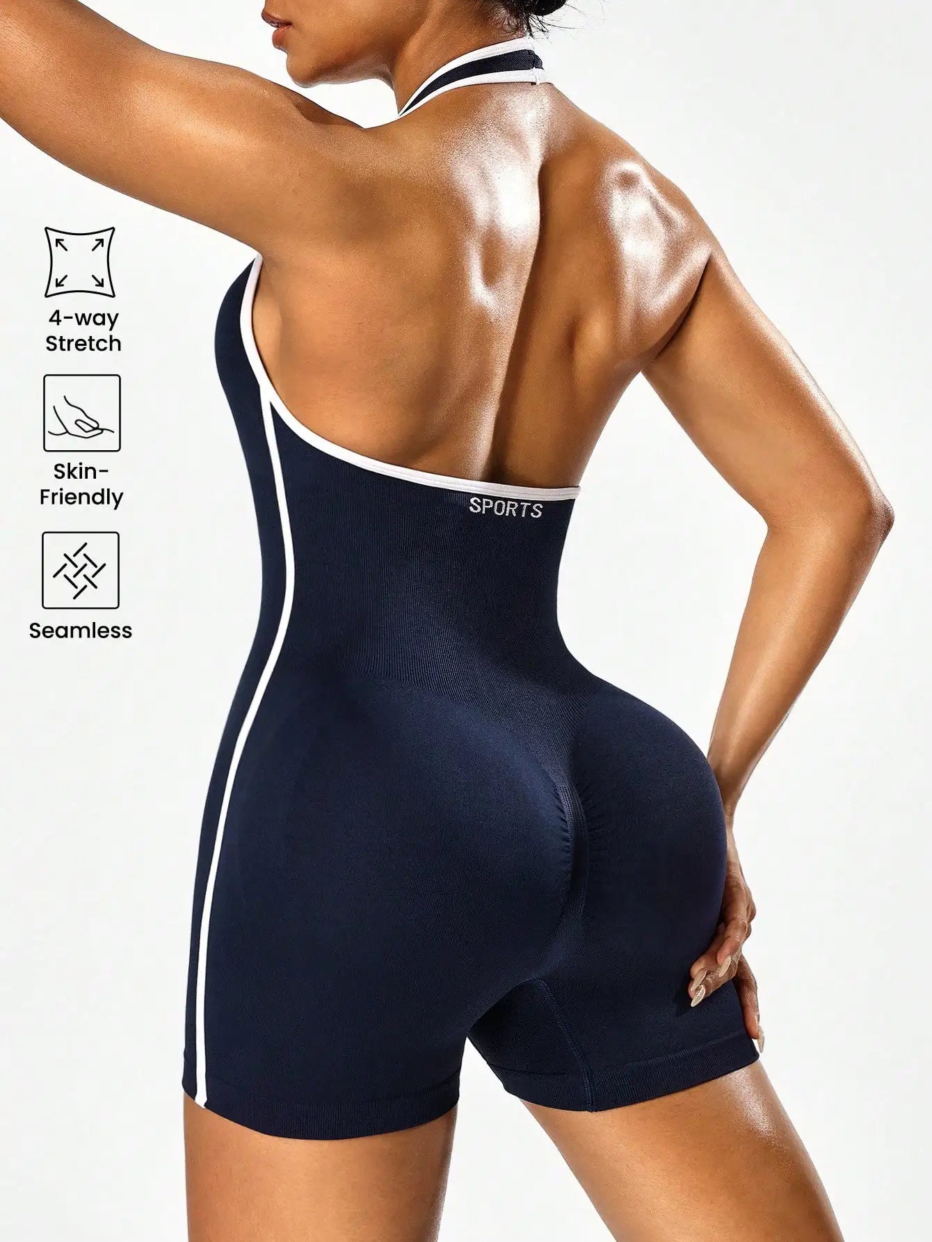 Women's Backless Color-Block Cross-Body Fitness Jumpsuit – Stretchy Yoga One-Piece Outerwear Ideal for Workout, Training & Daily