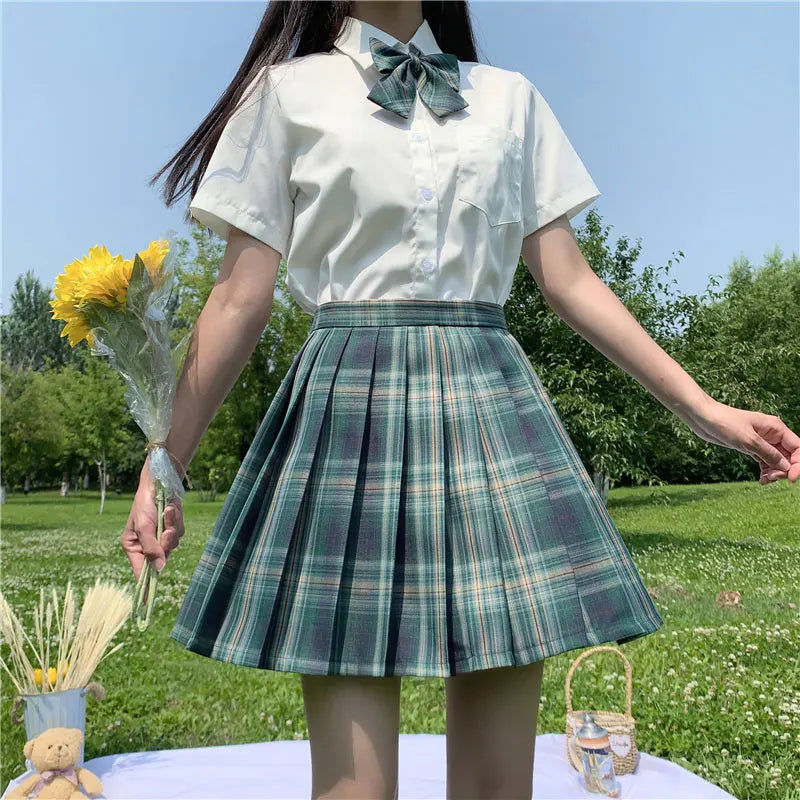 New Japanese School Uniform Korean Student Jk Seifuku Blouse Pleated Skirt Tie Full Set Girl Plaid Skirt Pink Uniforms For Woman