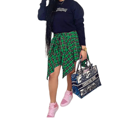 Womens Plaid Skirts High Elastic Waisted Knot Front Asymmetrical Hem Mini Skater Skirt Y2K Streetwear A Line Pleated Skirts