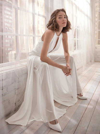 Solid Color Neckband Woman's Jumpsuit Summer Sexy Backless Deep V-neck Fashion Sleeveless Wide Leg Jumpsuits Ladies Streetwear